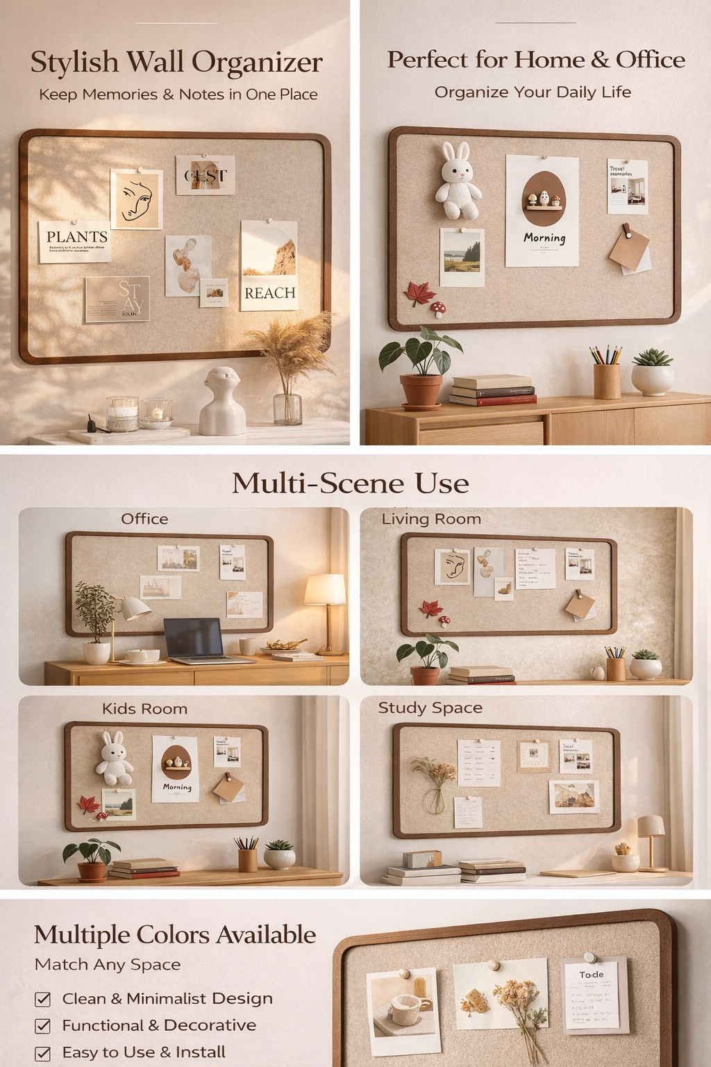 Aesthetic Pin Board Wall Decor – Minimalist Photo & Memo Display Board